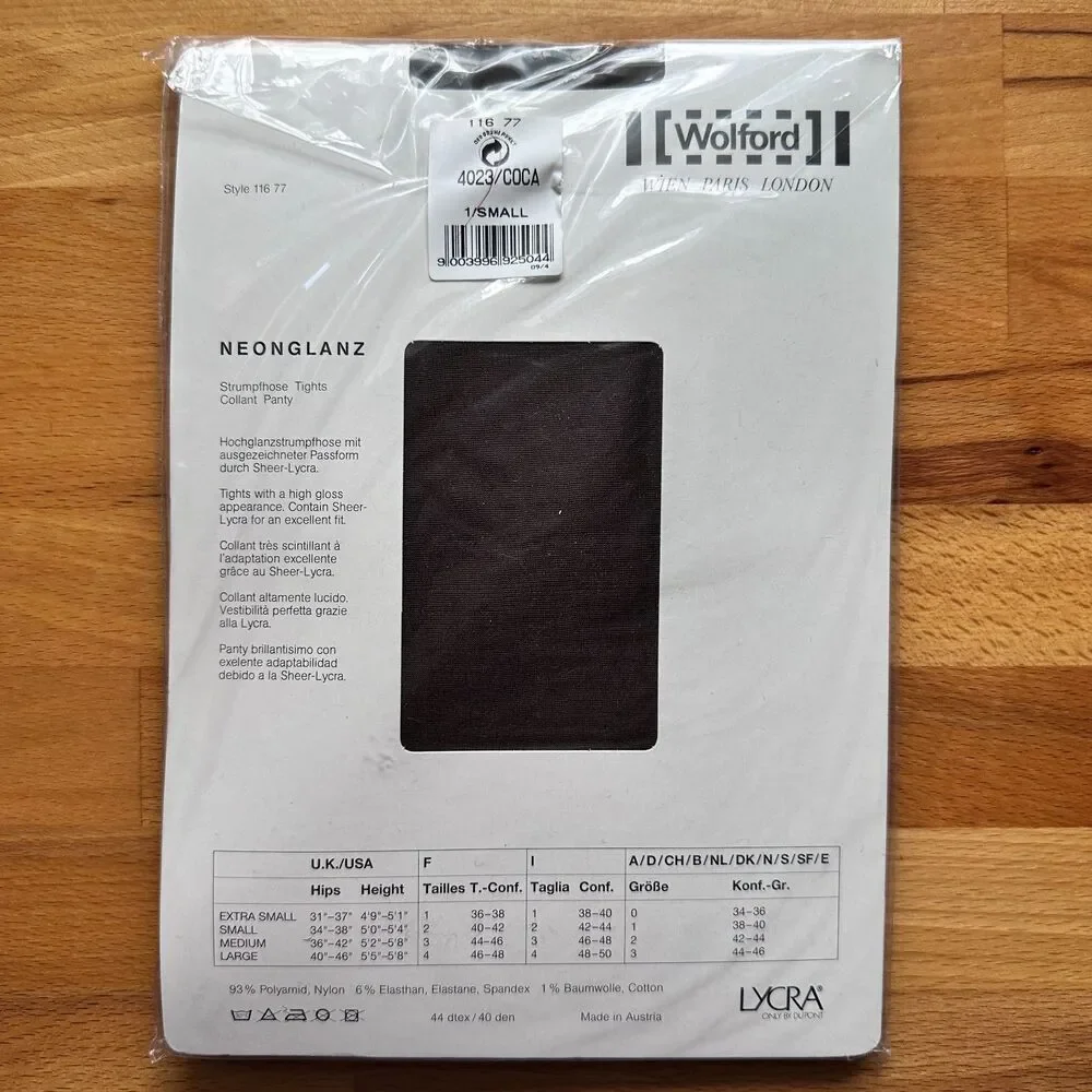 Wolford‎ Neonglanz Sheer Glossy Transparent Tights in Coca (Brown) Size S